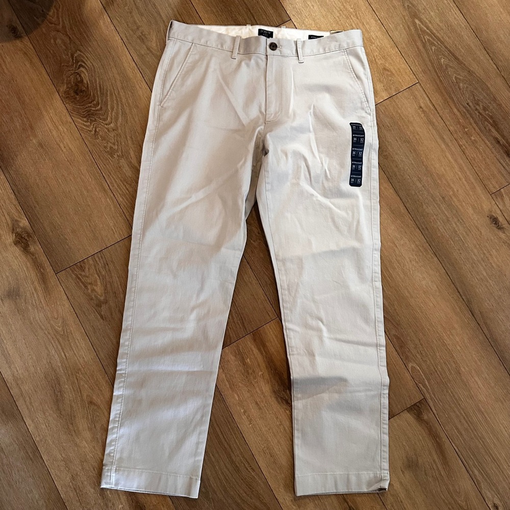 J.Crew Flex Straight Fit Chino Pants Mens 35x32 Light Khaki H3186 NWT